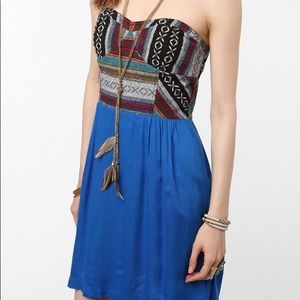 white christmas dresses Blue Denim Strapless Lace Up Sides Frayed Ruched Mini Dress main image 0